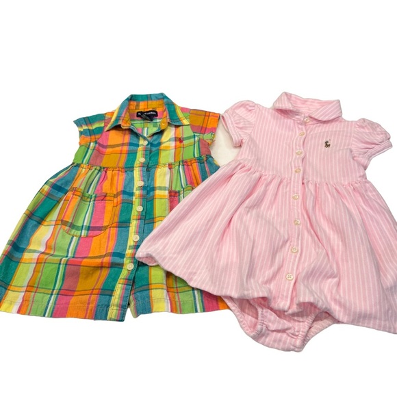 Ralph Lauren LOT OF 2 Baby Girls Dresses 1-pink & 1-multi Color Plaid Size 12 Mo - Picture 2 of 16